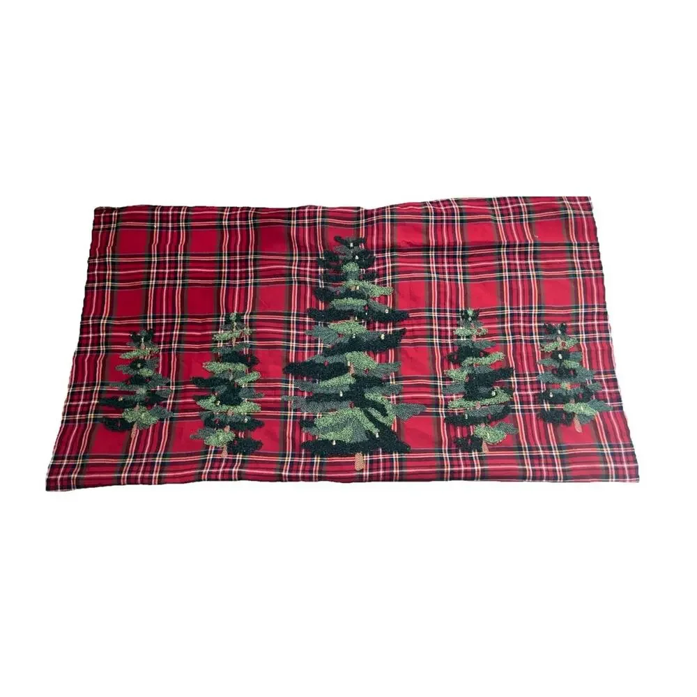 Pottery Barn Elliot Tree Plaid 36x21” Pillow Cover Red Green Christmas